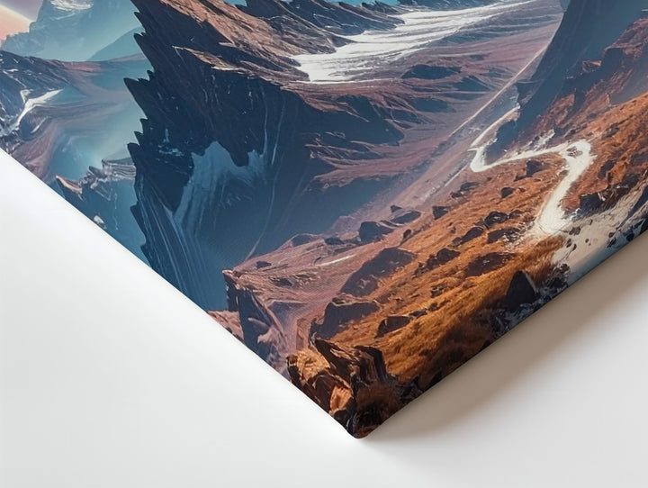 Frozen Alien World Canvas – Snow-Capped Mountains and Floating Planets - Gifitto