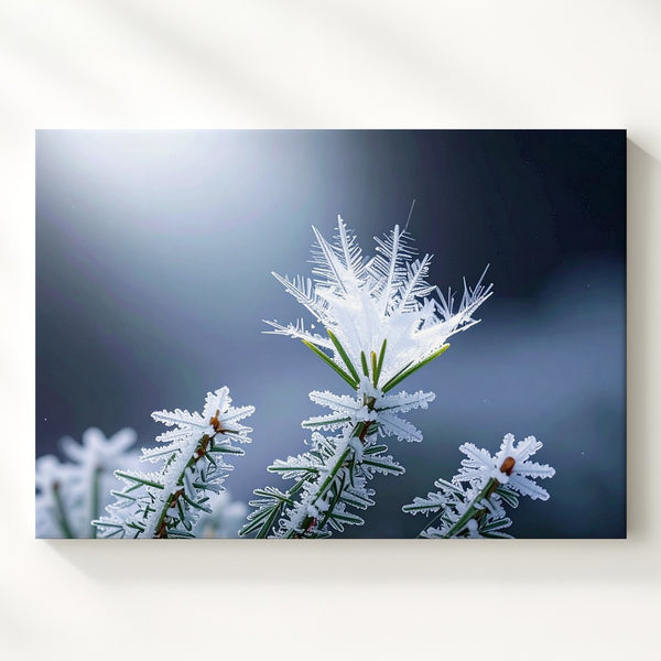 Frosted Pine & Snowflake Canvas – Macro Winter Nature Close-Up - Gifitto