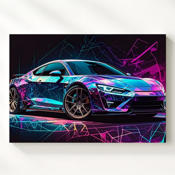 Cyberpunk Audi R8 Canvas – Neon Digital Racer in Futuristic Metaverse - Gifitto