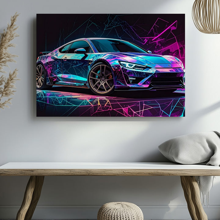Cyberpunk Audi R8 Canvas – Neon Digital Racer in Futuristic Metaverse - Gifitto
