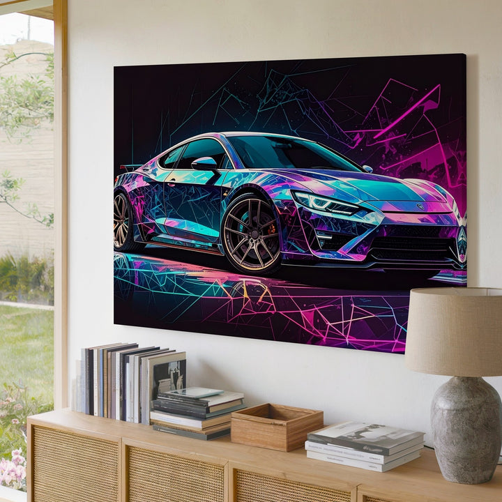 Cyberpunk Audi R8 Canvas – Neon Digital Racer in Futuristic Metaverse - Gifitto