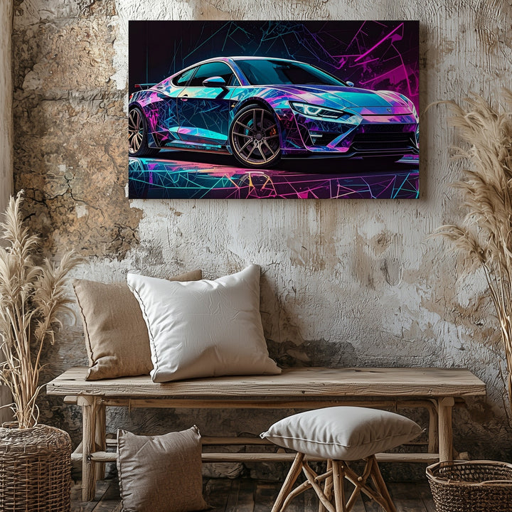 Cyberpunk Audi R8 Canvas – Neon Digital Racer in Futuristic Metaverse - Gifitto