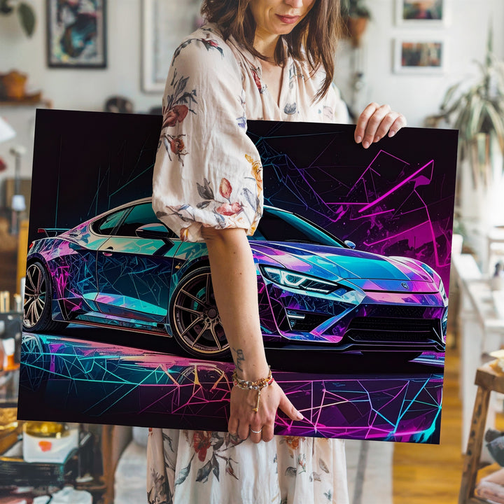 Cyberpunk Audi R8 Canvas – Neon Digital Racer in Futuristic Metaverse - Gifitto