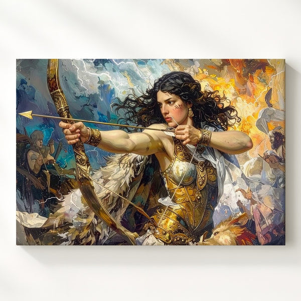 Amazon’s Wrath Canvas – Mythical Warrior Woman in Epic Battle Scene - Gifitto
