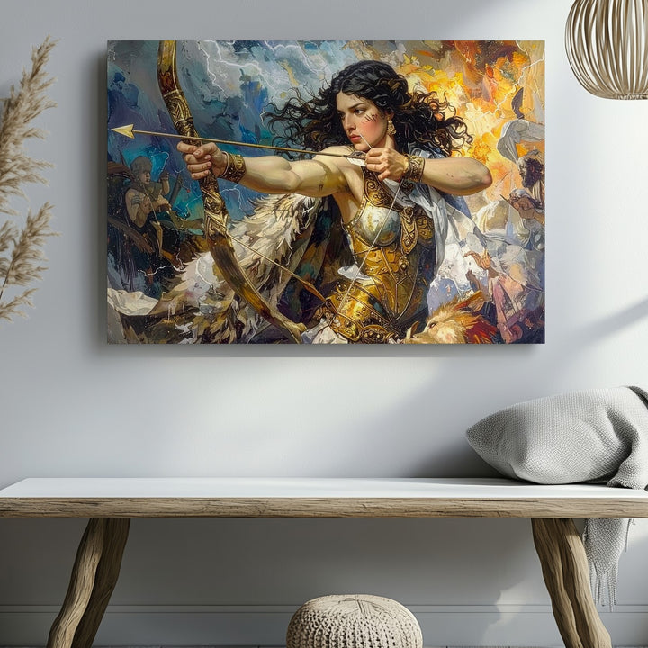 Amazon’s Wrath Canvas – Mythical Warrior Woman in Epic Battle Scene - Gifitto