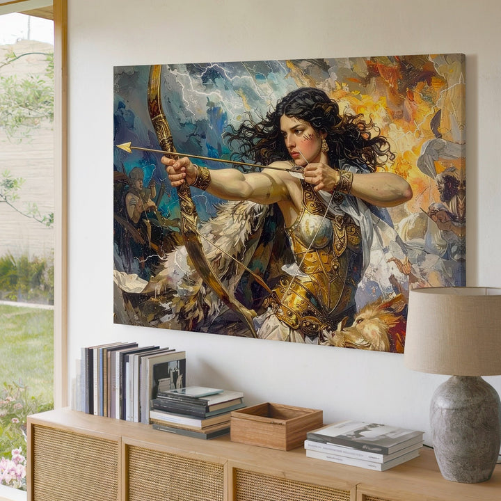 Amazon’s Wrath Canvas – Mythical Warrior Woman in Epic Battle Scene - Gifitto
