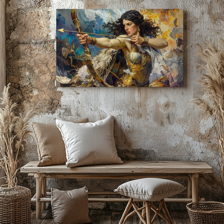 Amazon’s Wrath Canvas – Mythical Warrior Woman in Epic Battle Scene - Gifitto