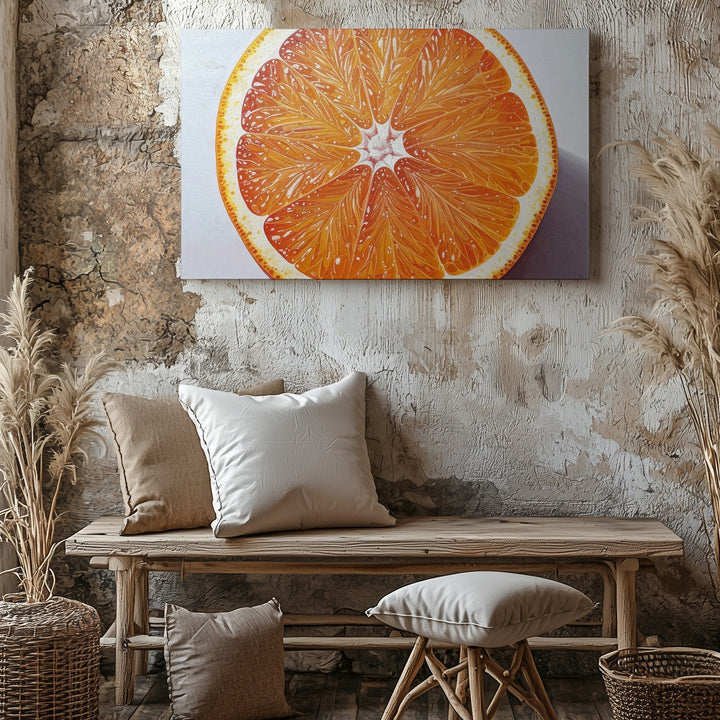 Hyper-Real Orange Slice Canvas – Minimalist Citrus Top-Down Wall Art - Gifitto