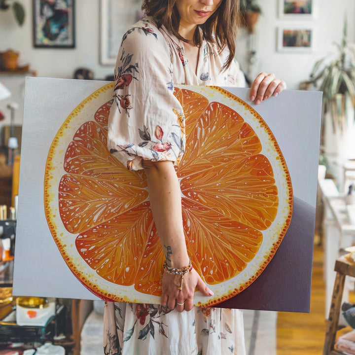 Hyper-Real Orange Slice Canvas – Minimalist Citrus Top-Down Wall Art - Gifitto