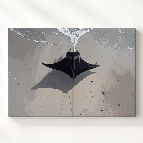 Glide of Silence Canvas – Minimalist Manta Ray Overhead Ocean Art - Gifitto