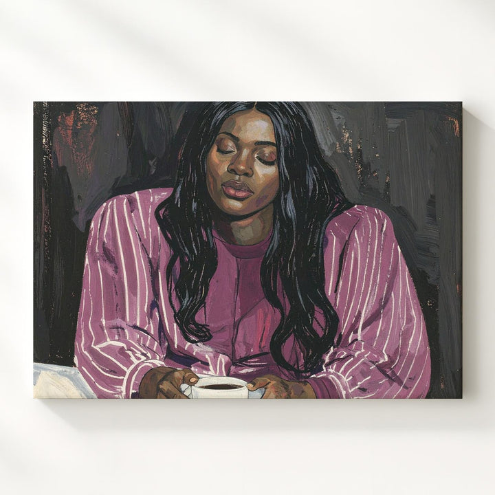 Reflective Woman in Burgundy Canvas – Modern Stylized Portrait Art - Gifitto