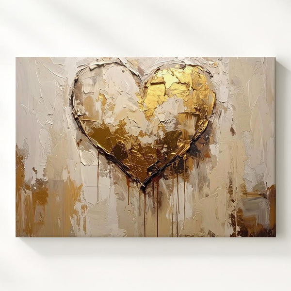 Emotional Heart Canvas – Textured Gold and Beige Abstract Artwork - Gifitto