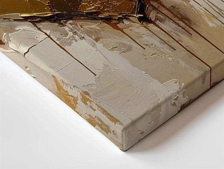 Emotional Heart Canvas – Textured Gold and Beige Abstract Artwork - Gifitto
