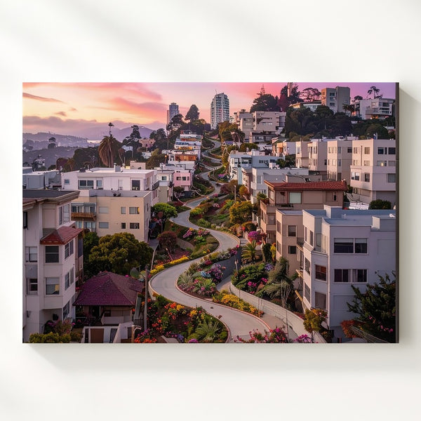 Lombard Street Aerial Canvas – Curved San Francisco Sunset Wall Art - Gifitto