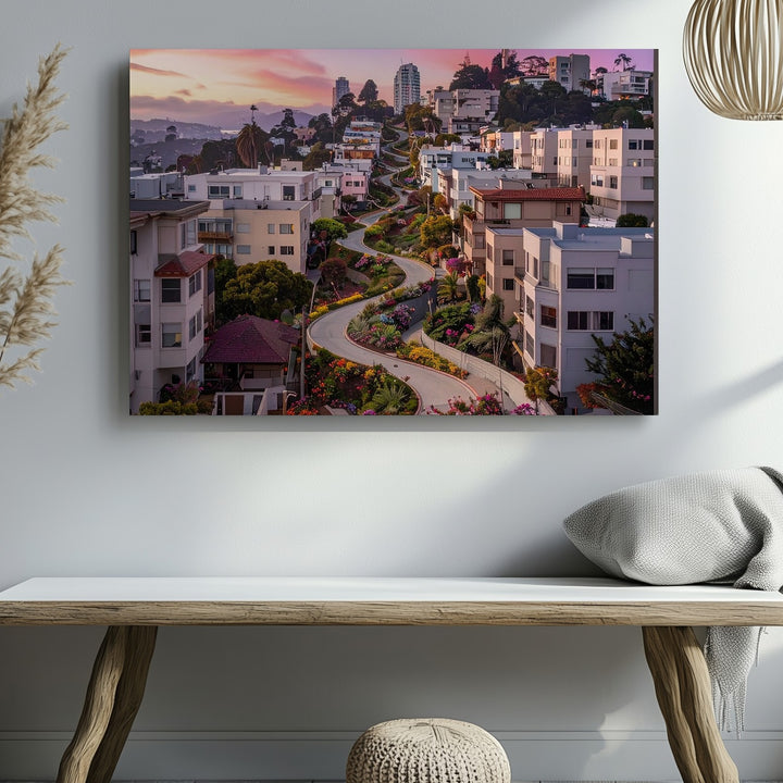 Lombard Street Aerial Canvas – Curved San Francisco Sunset Wall Art - Gifitto