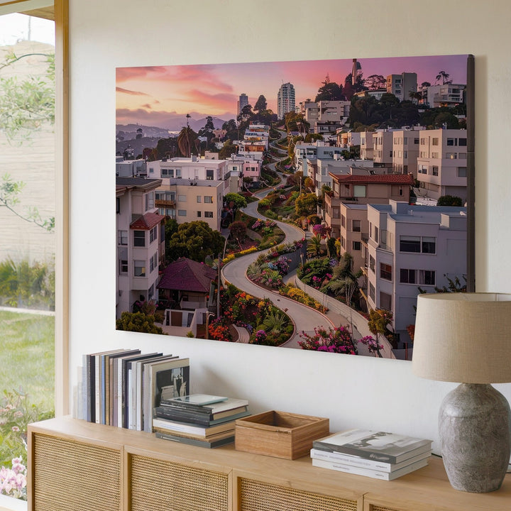 Lombard Street Aerial Canvas – Curved San Francisco Sunset Wall Art - Gifitto