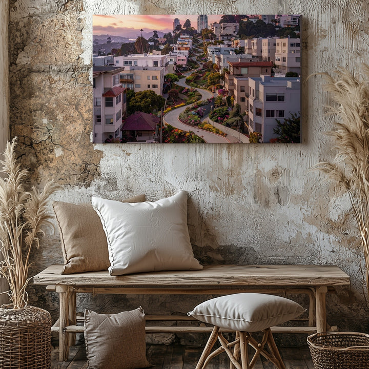 Lombard Street Aerial Canvas – Curved San Francisco Sunset Wall Art - Gifitto