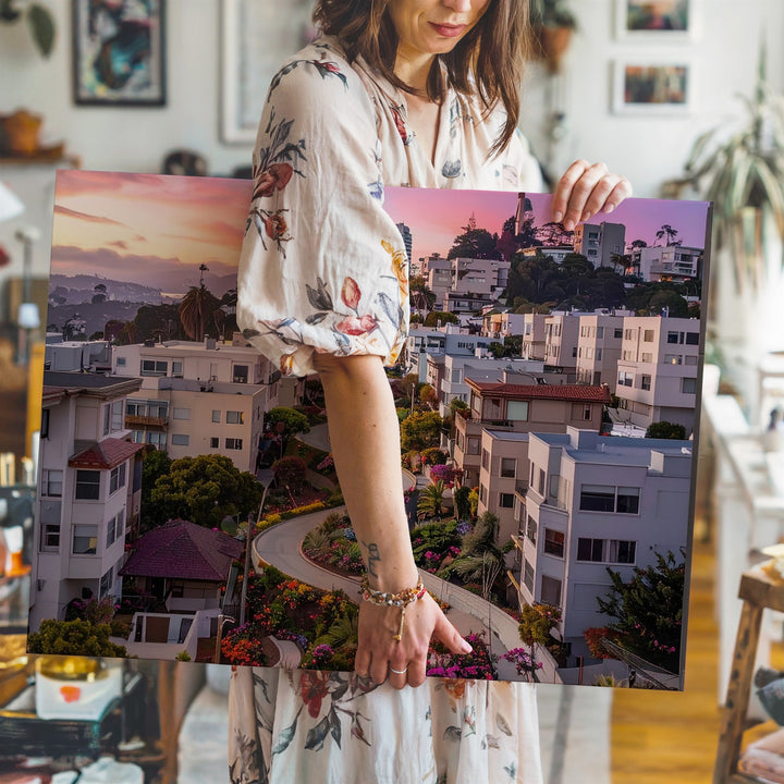 Lombard Street Aerial Canvas – Curved San Francisco Sunset Wall Art - Gifitto
