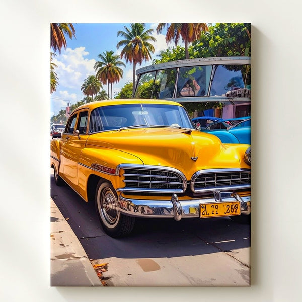 Yellow 1950s Chevrolet Canvas – Tropical Palm Street Classic Car Wall Art - Gifitto