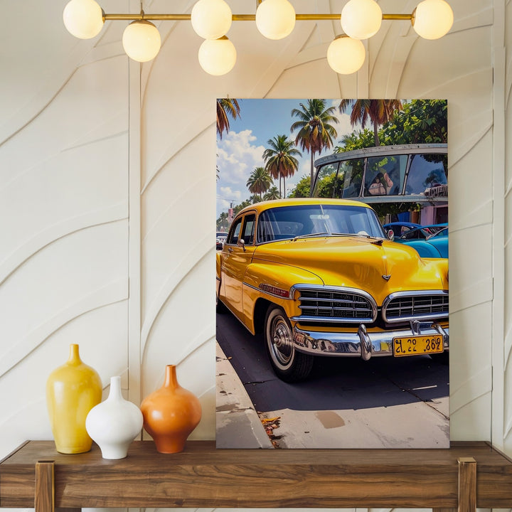 Yellow 1950s Chevrolet Canvas – Tropical Palm Street Classic Car Wall Art - Gifitto
