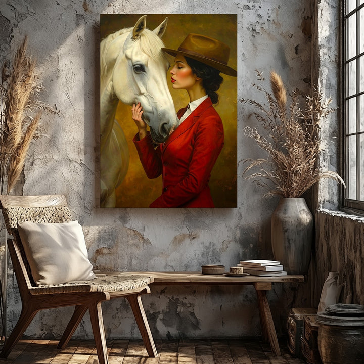 Elegant Connection Canvas – Woman and Horse Mutual Trust Wall Art - Gifitto