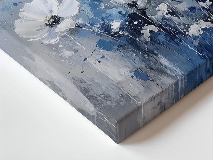 Abstract Floral Dream Canvas – Textured Painting in Monochrome Blues and Grays - Gifitto