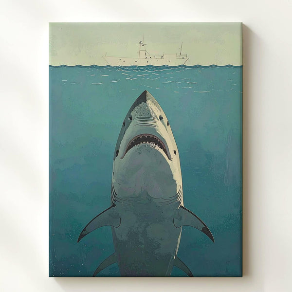 Shark's Shadow Canvas – Fearsome Ocean Predator Art - Gifitto