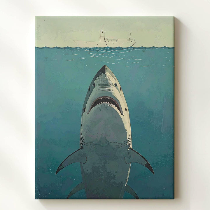Shark's Shadow Canvas – Fearsome Ocean Predator Art - Gifitto