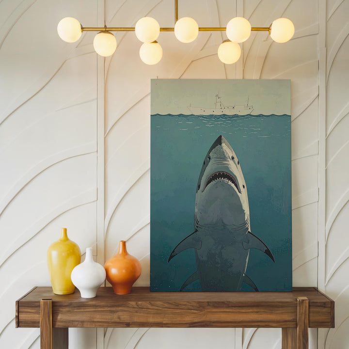 Shark's Shadow Canvas – Fearsome Ocean Predator Art - Gifitto