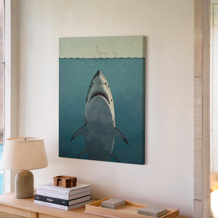Shark's Shadow Canvas – Fearsome Ocean Predator Art - Gifitto