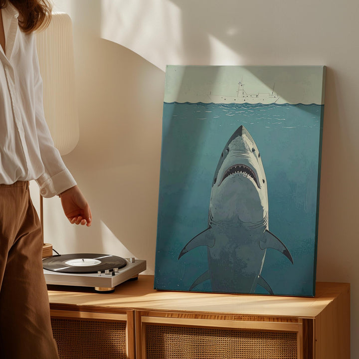 Shark's Shadow Canvas – Fearsome Ocean Predator Art - Gifitto