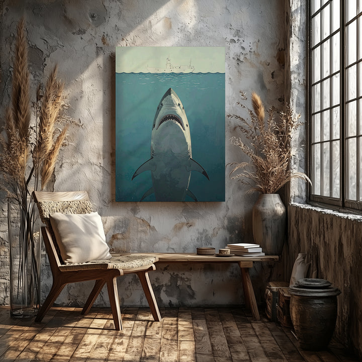 Shark's Shadow Canvas – Fearsome Ocean Predator Art - Gifitto