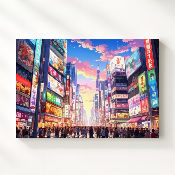 Twilight in Shibuya Canvas – Hyper-Detailed Tokyo Cityscape with Neon Lights - Gifitto