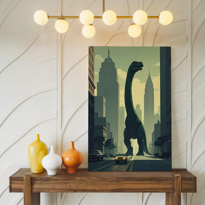 Godzilla Dinosaur in Futuristic City Canvas – Giant Creature and Urban Landscape Art - Gifitto