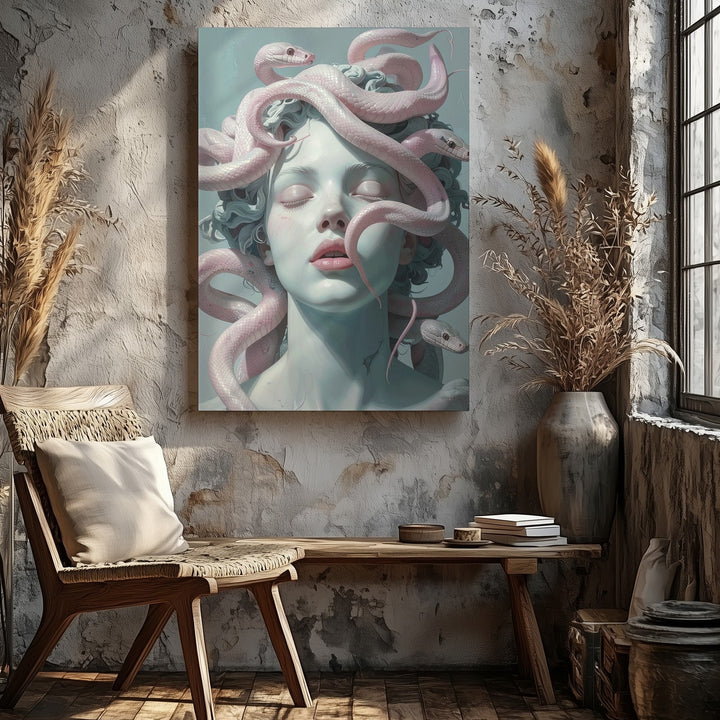 Medusa Marble Bust Canvas – Surreal Mythical Sculpture Art - Gifitto