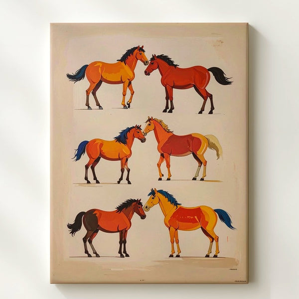 Playful Horse Parade Canvas – Whimsical Colorful Horse Illustration Wall Art - Gifitto