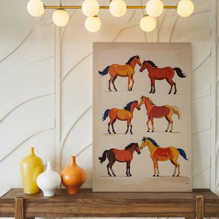 Playful Horse Parade Canvas – Whimsical Colorful Horse Illustration Wall Art - Gifitto