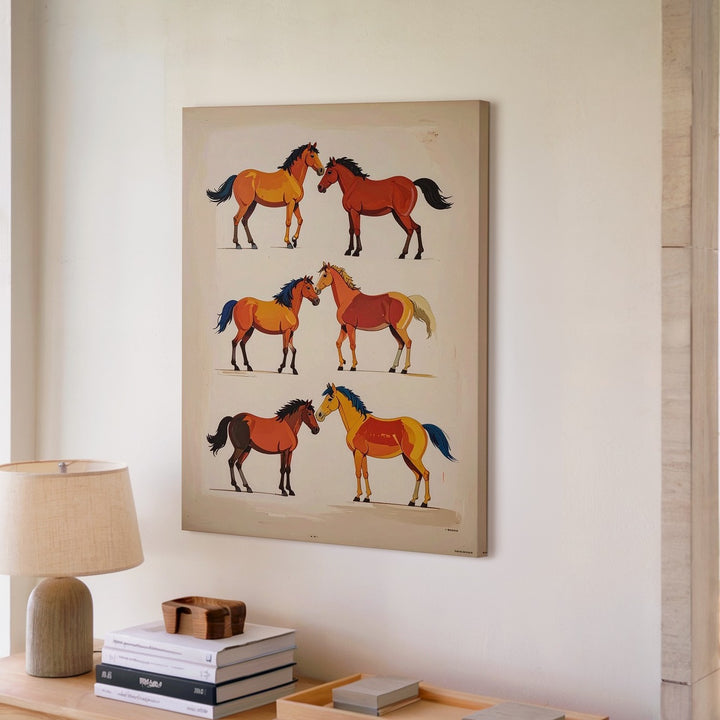 Playful Horse Parade Canvas – Whimsical Colorful Horse Illustration Wall Art - Gifitto