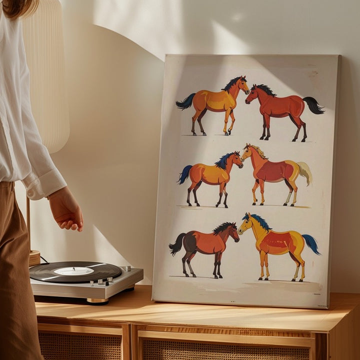 Playful Horse Parade Canvas – Whimsical Colorful Horse Illustration Wall Art - Gifitto