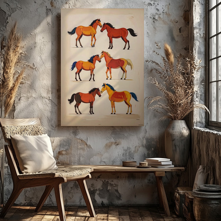 Playful Horse Parade Canvas – Whimsical Colorful Horse Illustration Wall Art - Gifitto