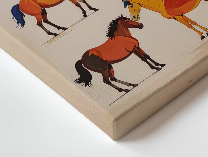 Playful Horse Parade Canvas – Whimsical Colorful Horse Illustration Wall Art - Gifitto