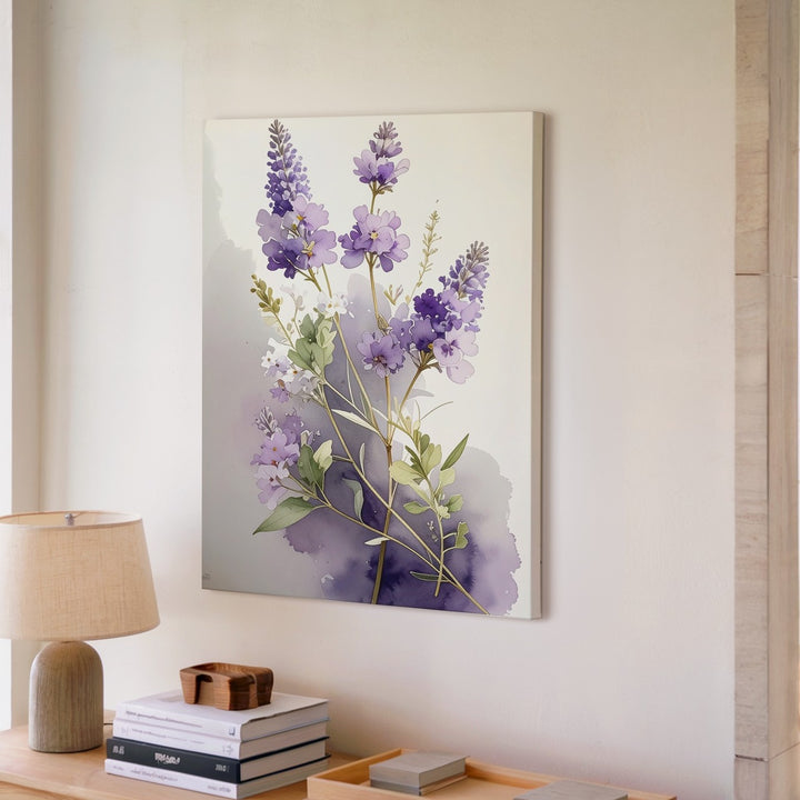Delicate Lavender Watercolor Canvas – Minimalist Botanical Art - Gifitto