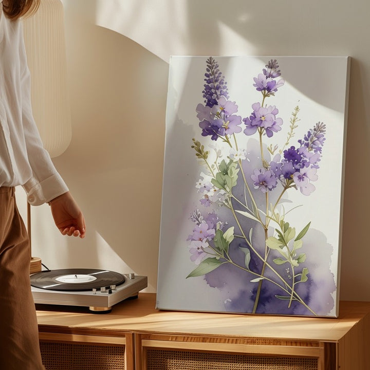 Delicate Lavender Watercolor Canvas – Minimalist Botanical Art - Gifitto