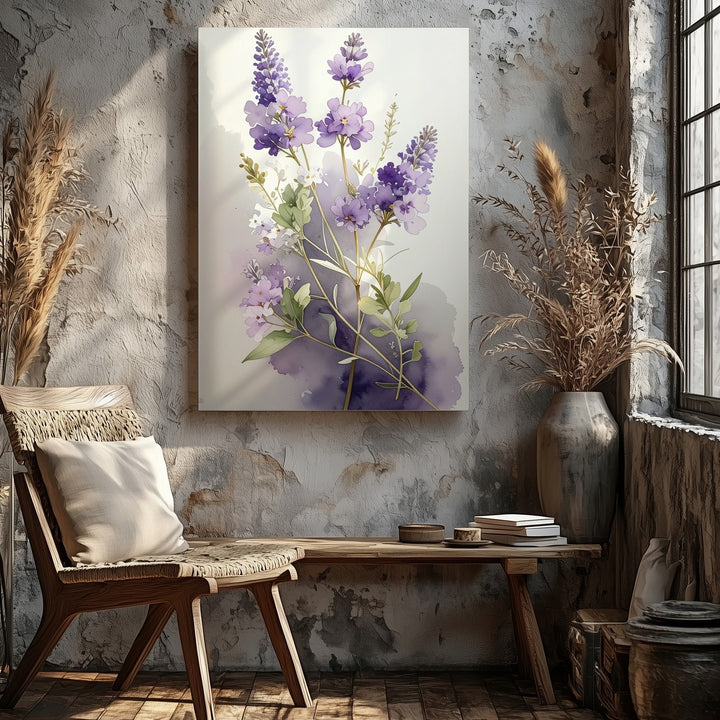 Delicate Lavender Watercolor Canvas – Minimalist Botanical Art - Gifitto