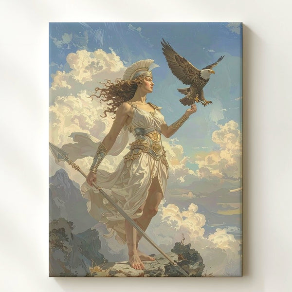 Divine Warrior Goddess Canvas – Majestic Greek Mythology Art - Gifitto