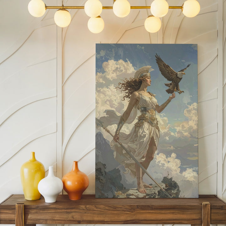 Divine Warrior Goddess Canvas – Majestic Greek Mythology Art - Gifitto