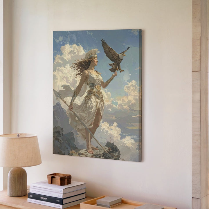 Divine Warrior Goddess Canvas – Majestic Greek Mythology Art - Gifitto