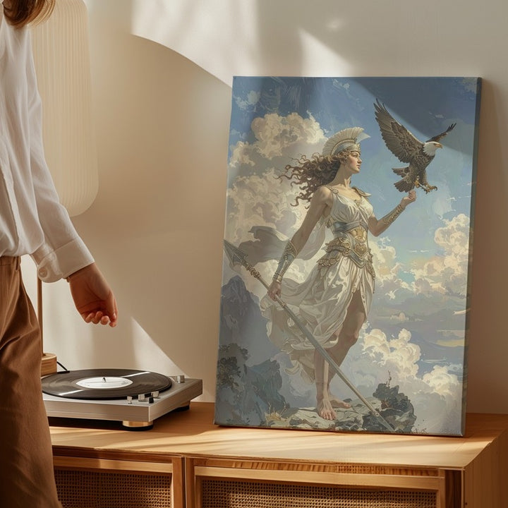 Divine Warrior Goddess Canvas – Majestic Greek Mythology Art - Gifitto