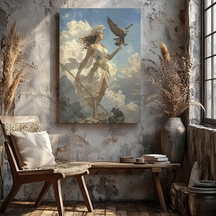 Divine Warrior Goddess Canvas – Majestic Greek Mythology Art - Gifitto