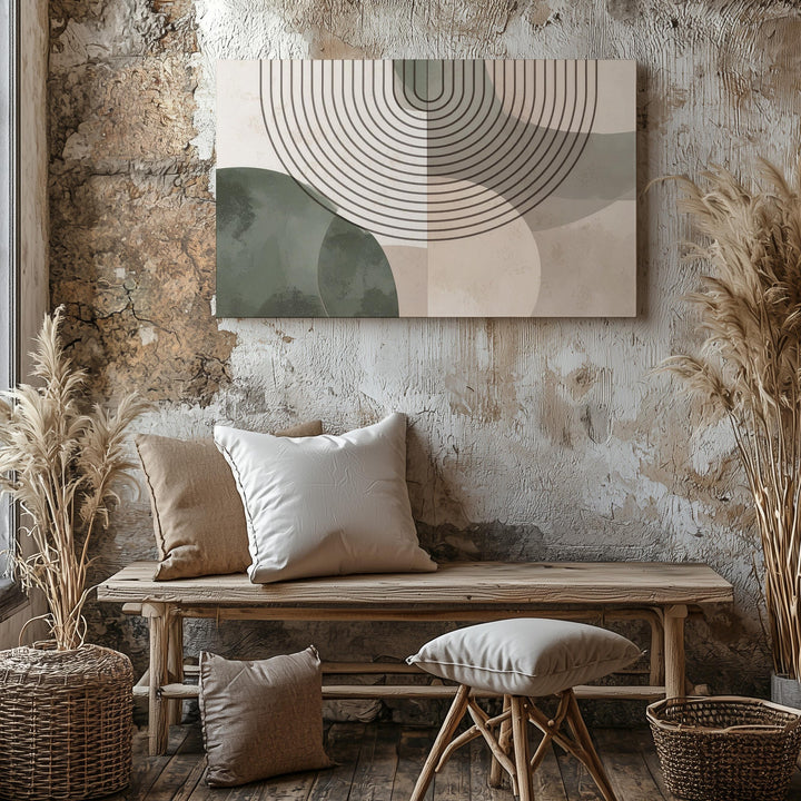 Geometric Circle Canvas – Minimalist Semi-Transparent Circle Art with Curved Lines - Gifitto